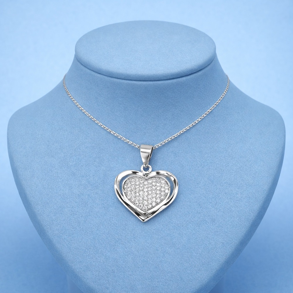 Stamped 925 Sterling Silver Heart Pendant Necklace